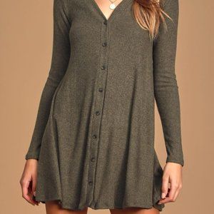 Sweet Comfort Olive Green Button-Front Dress